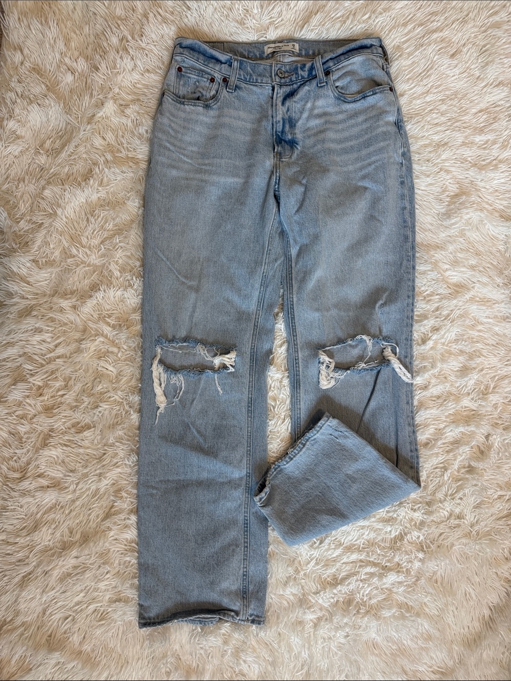 Abercrombie & Fitch Light Blue The Baggy Low Rise Ripped Jeans